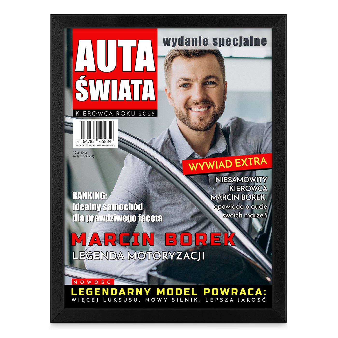 Plakat personalizowany ze zdjęciem Auta Świata w ramce z nadrukiem dla kierowcy