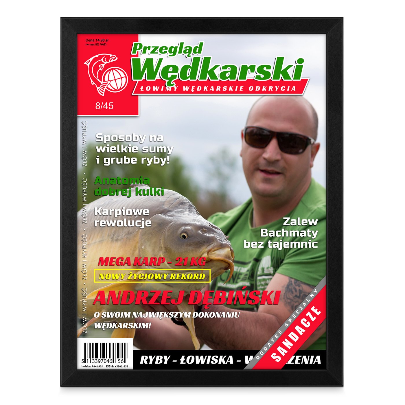 Plakat personalizowany ze zdjęciem Przegląd Wędkarski w ramce z nadrukiem dla wędkarza