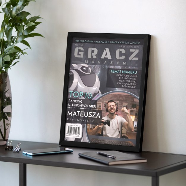 Plakat personalizowany ze zdjęciem Gracz w ramce z nadrukiem dla gracza chłopaka