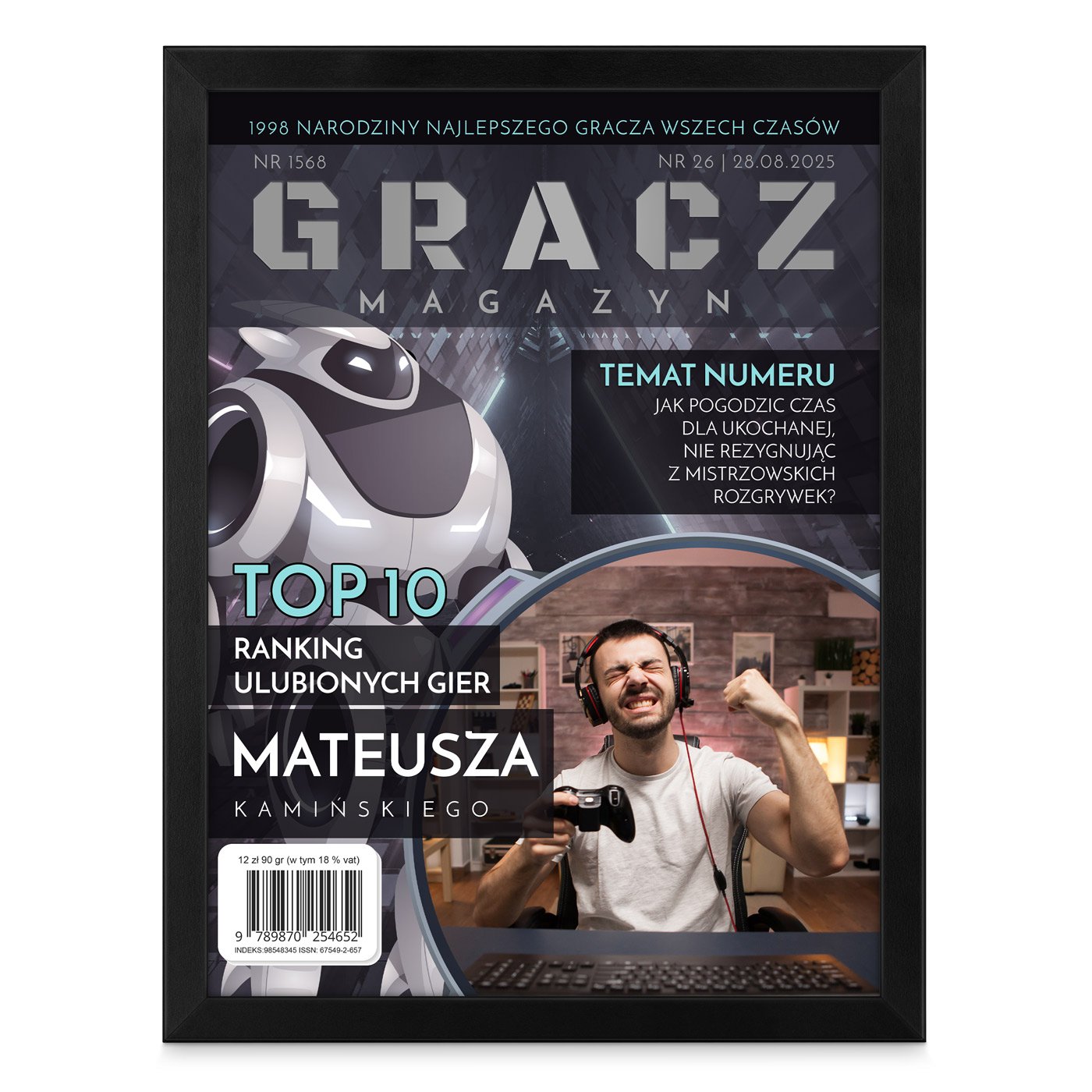 Plakat personalizowany ze zdjęciem Gracz w ramce z nadrukiem dla gracza chłopaka