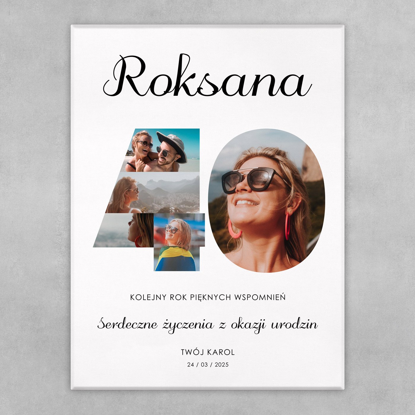 Obraz drukowany na płótnie z kolażem zdjęć 30x40 cm dla niej na 40 urodziny