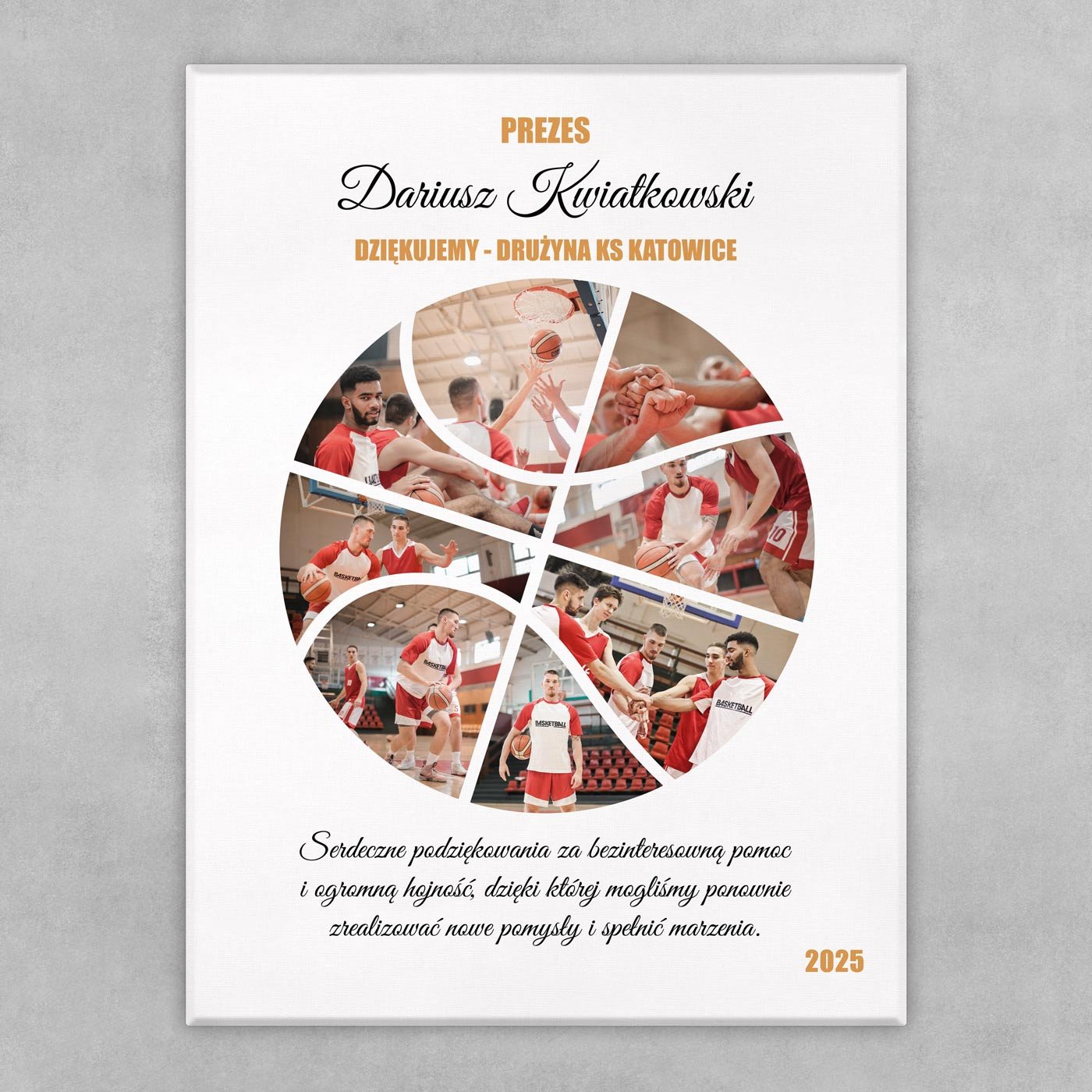 Obraz drukowany na płótnie z kolażem zdjęć 30x40 cm dla koszykarza trenera