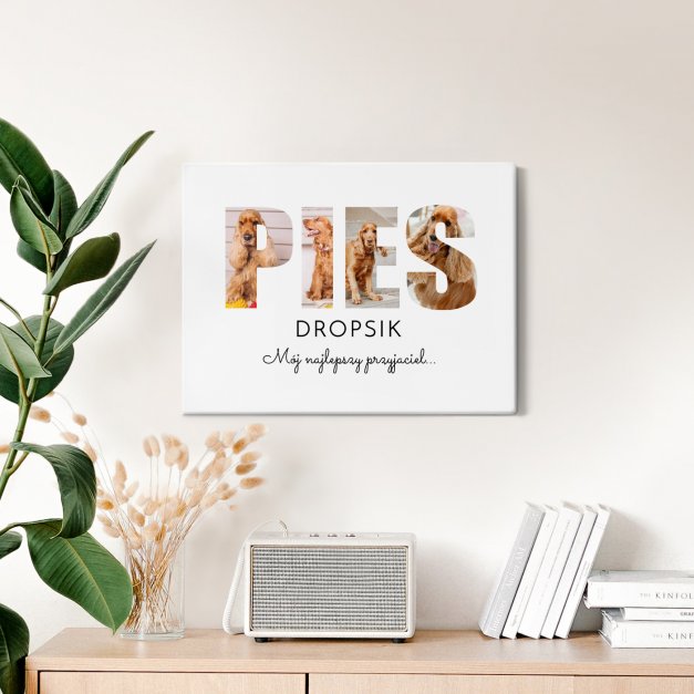 Obraz drukowany na płótnie z kolażem zdjęć 30x40 cm dla psiarza na parapetówkę