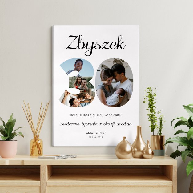 Obraz drukowany na płótnie z kolażem zdjęć 50x70 dla niego na 30 urodziny