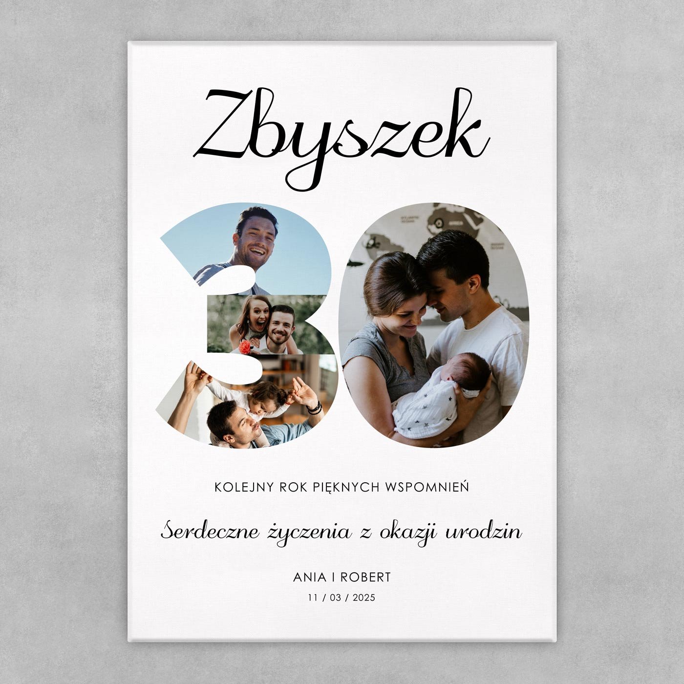 Obraz drukowany na płótnie z kolażem zdjęć 50x70 dla niego na 30 urodziny