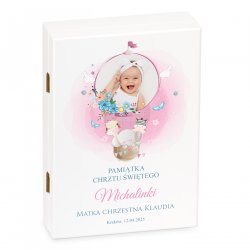 Sztućce dla dzieci zestaw w drewnianym etui z Twoim zdjęciem i nadrukiem dla dziewczynki na chrzest