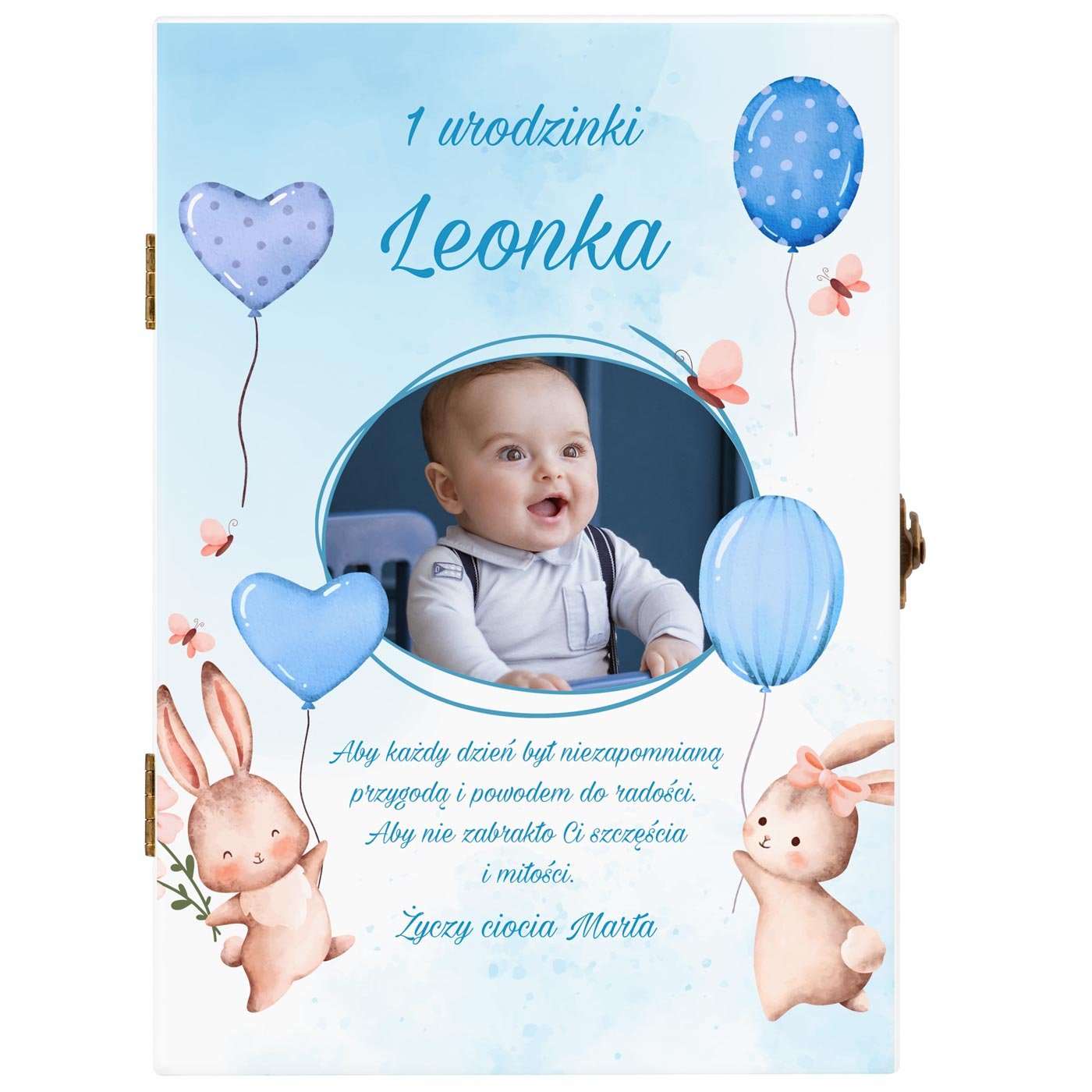 Sztućce dla dzieci zestaw w drewnianym etui z Twoim zdjęciem i nadrukiem dla chłopca na urodziny