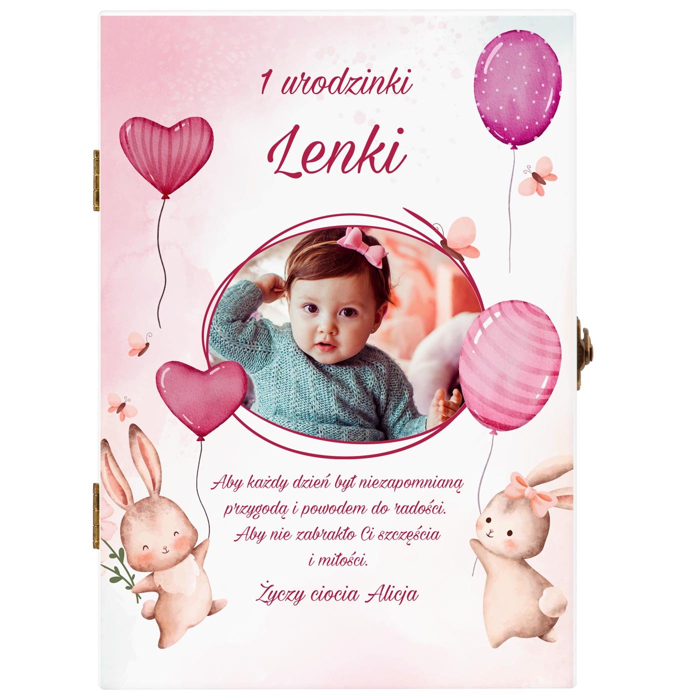 Sztućce dla dzieci zestaw w drewnianym etui z Twoim zdjęciem i nadrukiem dla dziewczynki na roczek