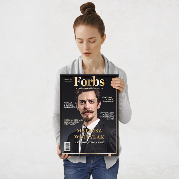 Plakat metalowy personalizowany M ze zdjęciem Forbs dla niego szefa taty na awans w pracy