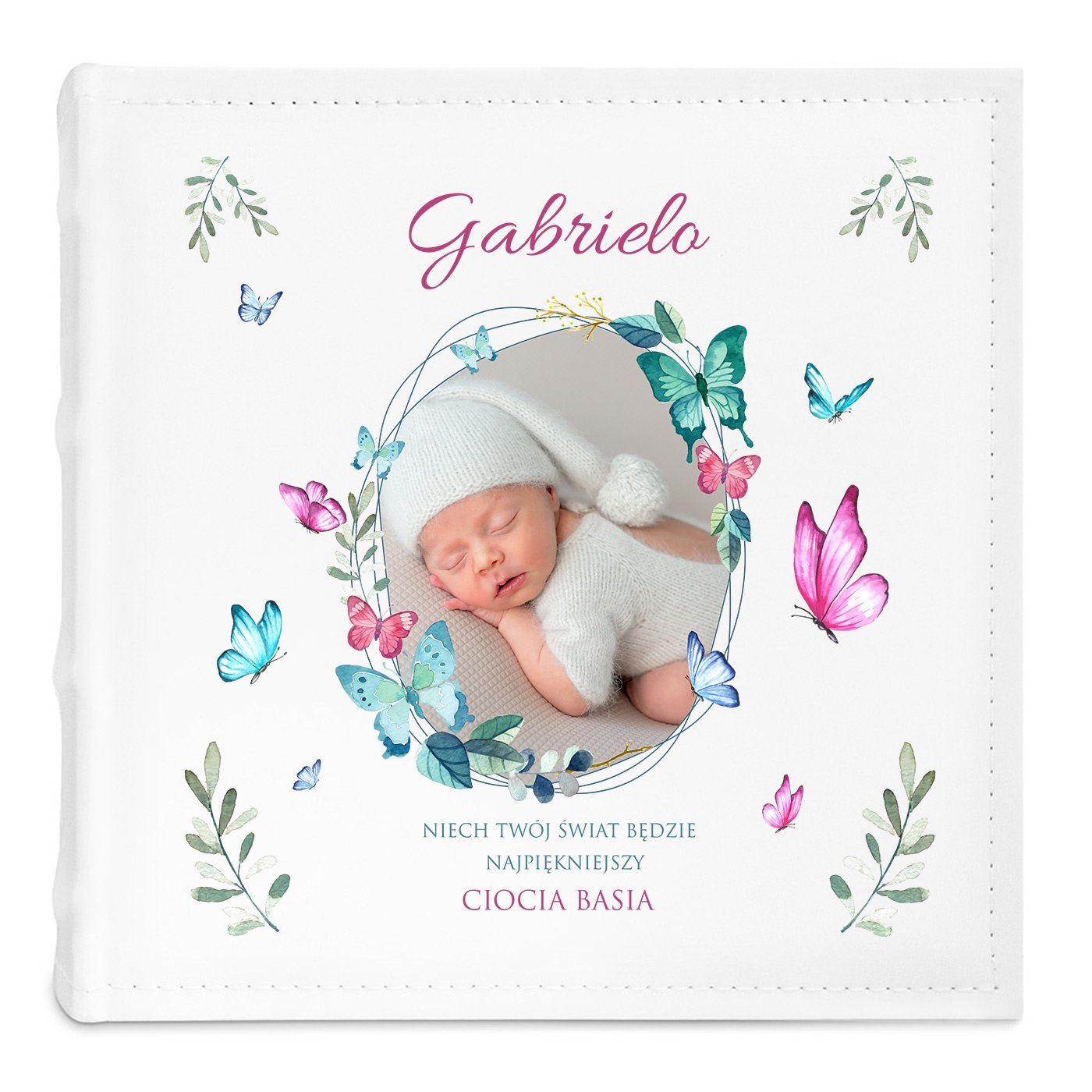 Album na zdjęcia z nadrukiem i Twoim zdjęciem dla dziewczynki na narodziny imieniny chrzest