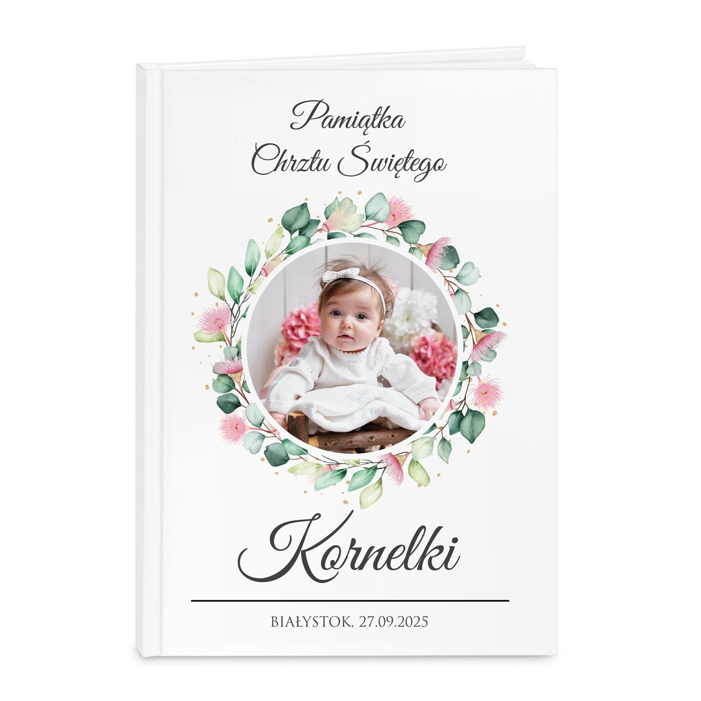 Biblia rozmiar M z nadrukiem i Twoim zdjęciem dla dziewczynki na chrzest