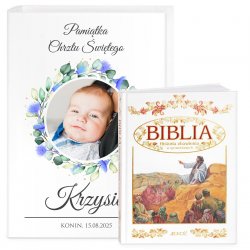 Biblia w etui z nadrukiem i Twoim zdjęciem dla chłopca na chrzest