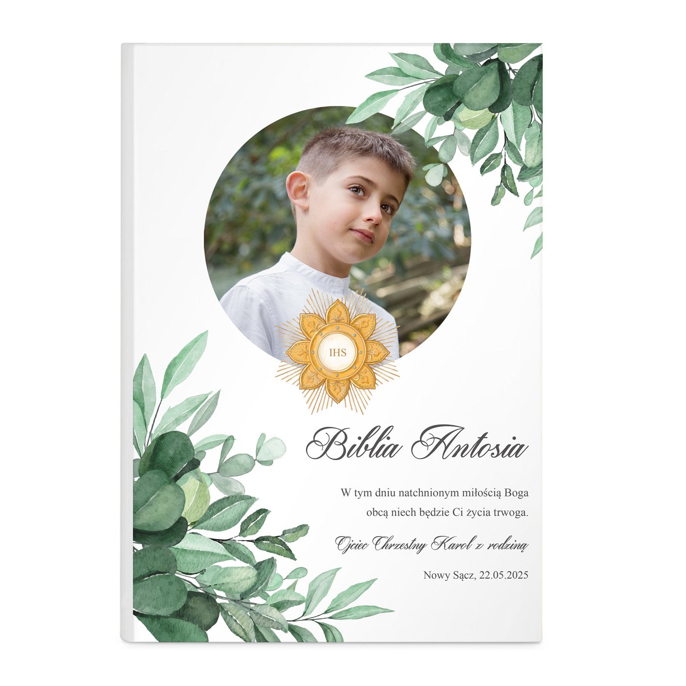 Biblia w etui z nadrukiem Twoim zdjęciem dla chłopca na komunię