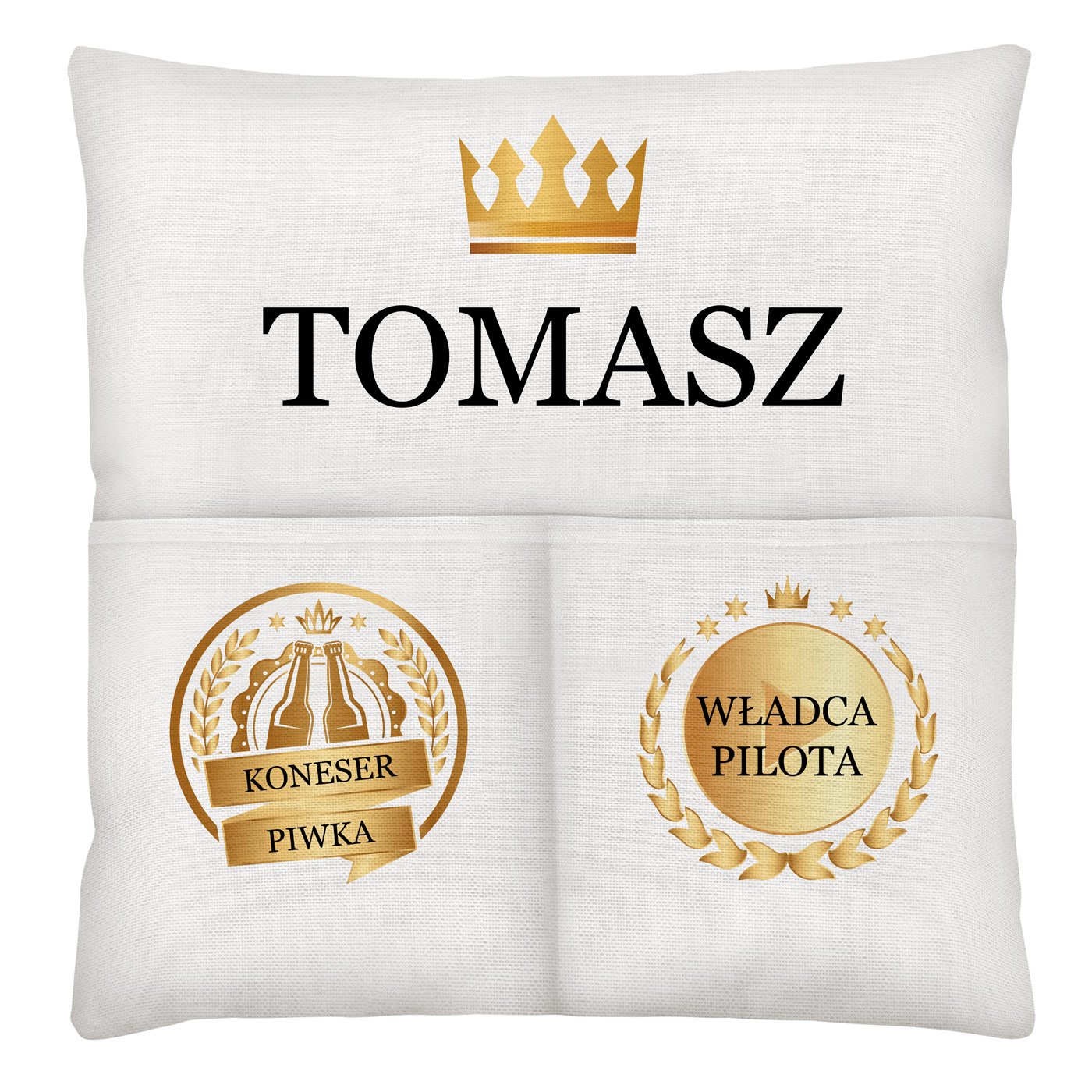 Poduszka z kieszeniami z nadrukiem dla piwosza na imieniny