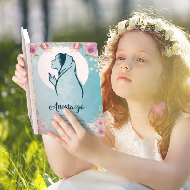 Biblia w etui z nadrukiem dla dziewczynki na chrzest komunię
