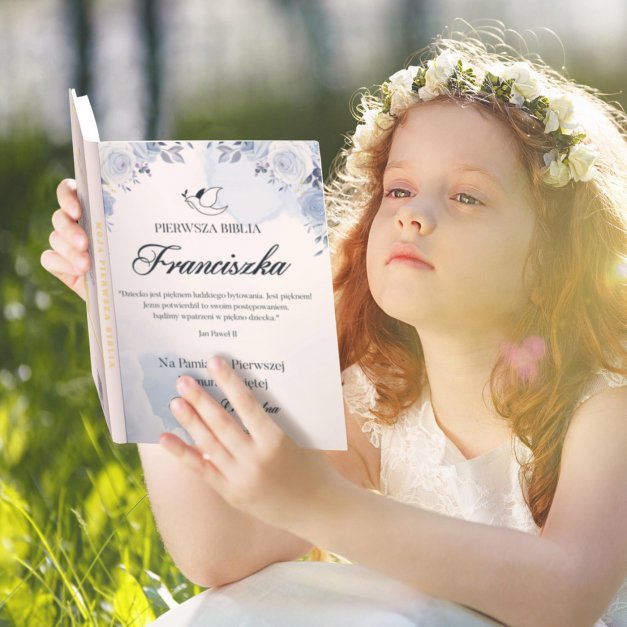 Biblia w etui z nadrukiem dla chłopca na komunię