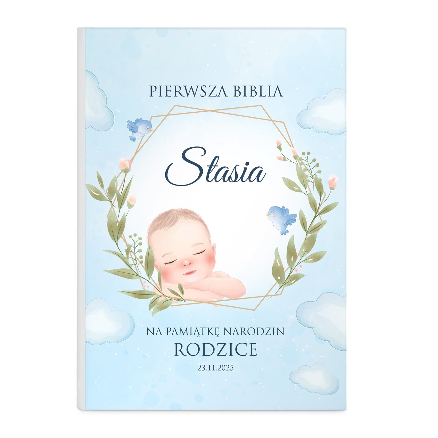Biblia w etui z nadrukiem dla chłopca z okazji narodzin