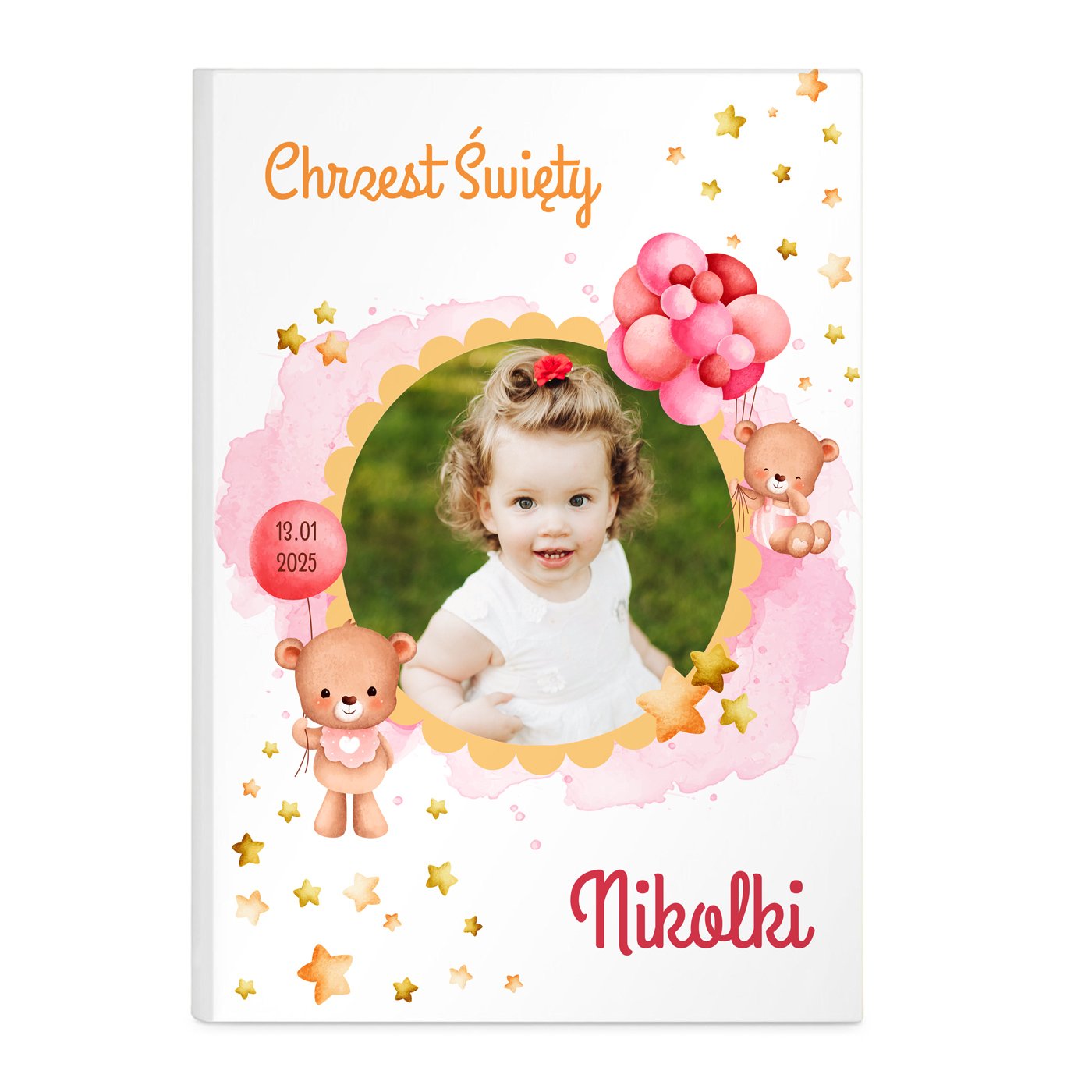 Album na zdjęcia w etui z Twoim zdjęciem dla dziewczynki na chrzest