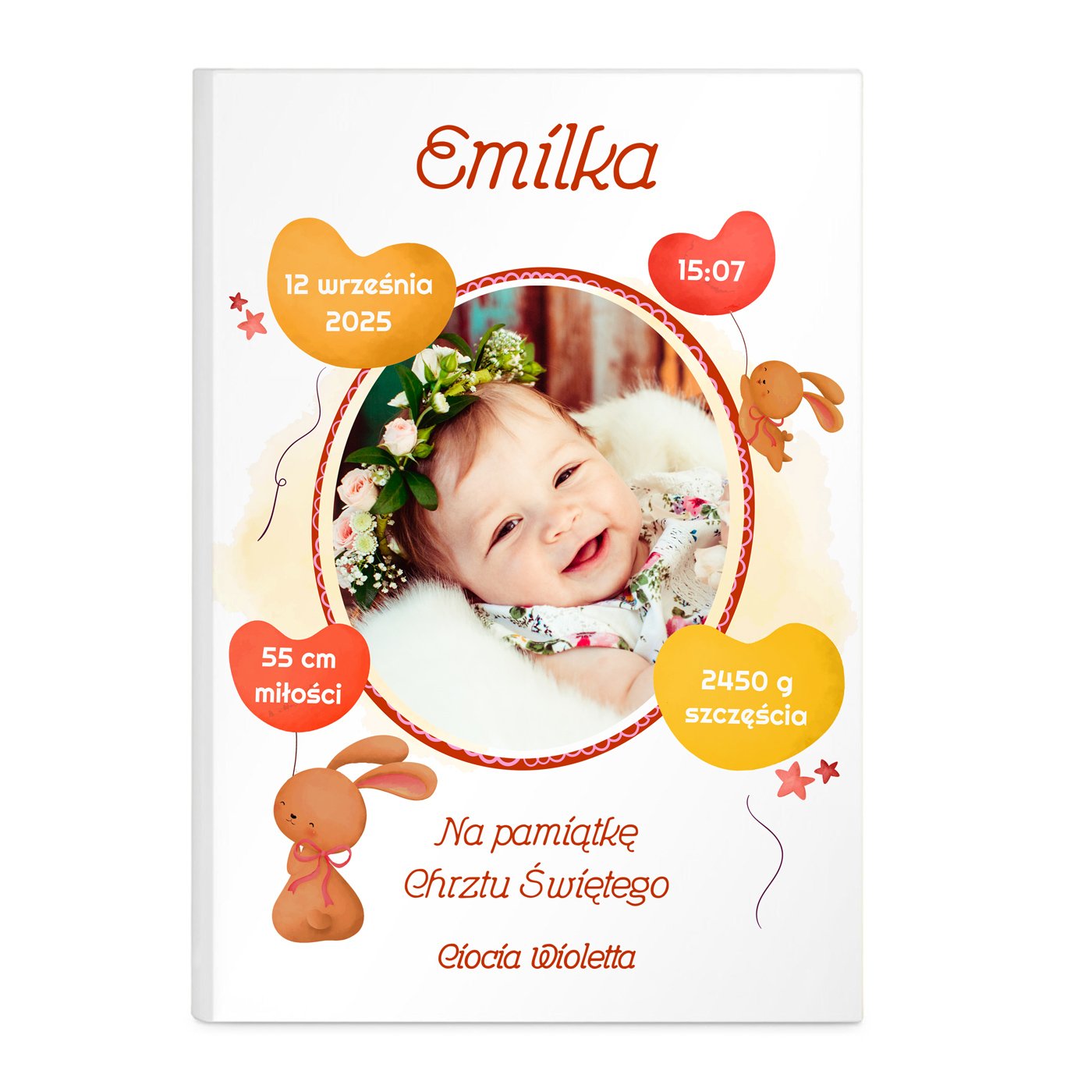 Album na zdjęcia w etui z Twoim zdjęciem dla dziewczynki na chrzest