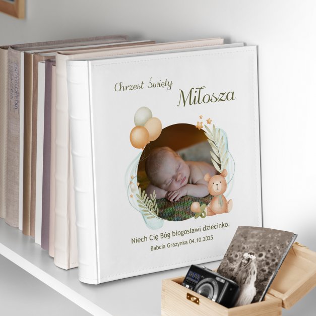 Duży album na zdjęcia z Twoim zdjęciem dla chłopca na chrzest