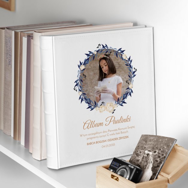 Duży album na zdjęcia z Twoim zdjęciem dla dziewczynki na komunię