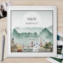 Duży album na zdjęcia z nadrukiem dla pary podróżników na ślub rocznicę parapetówkę