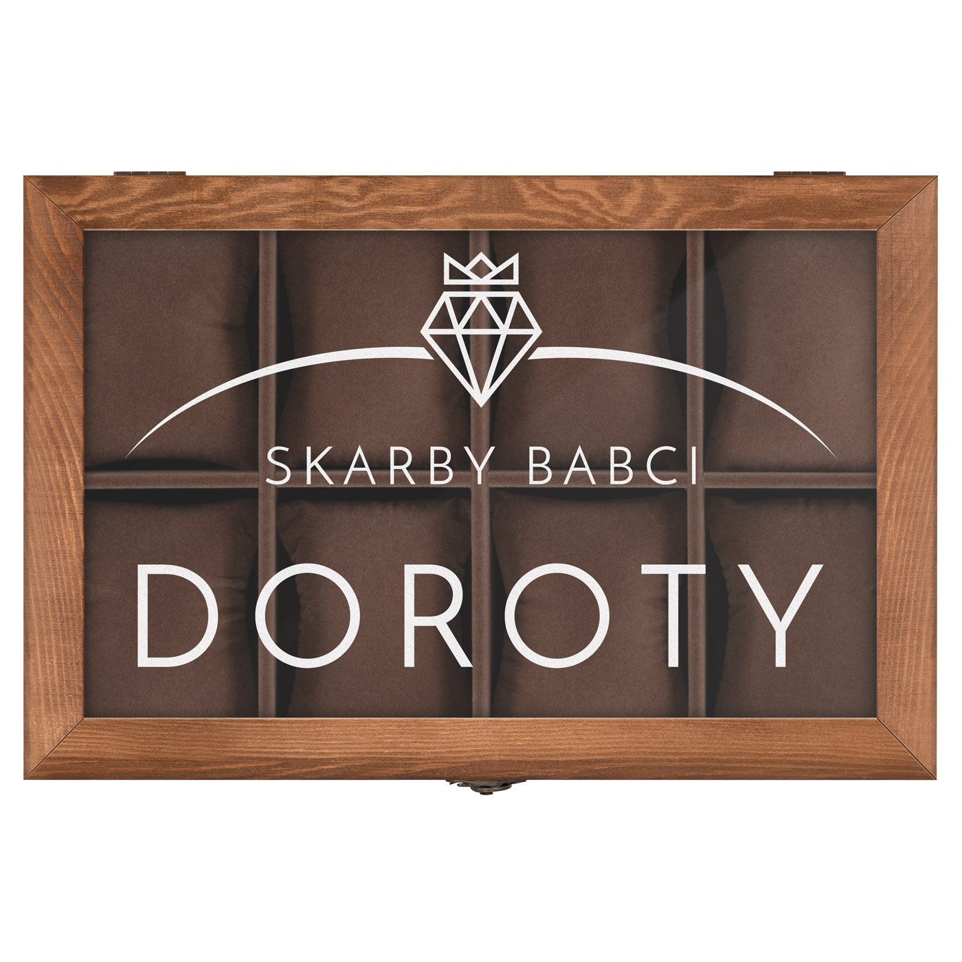 Drewniana szkatułka na biżuterię i zegarki z grawerem dla babci