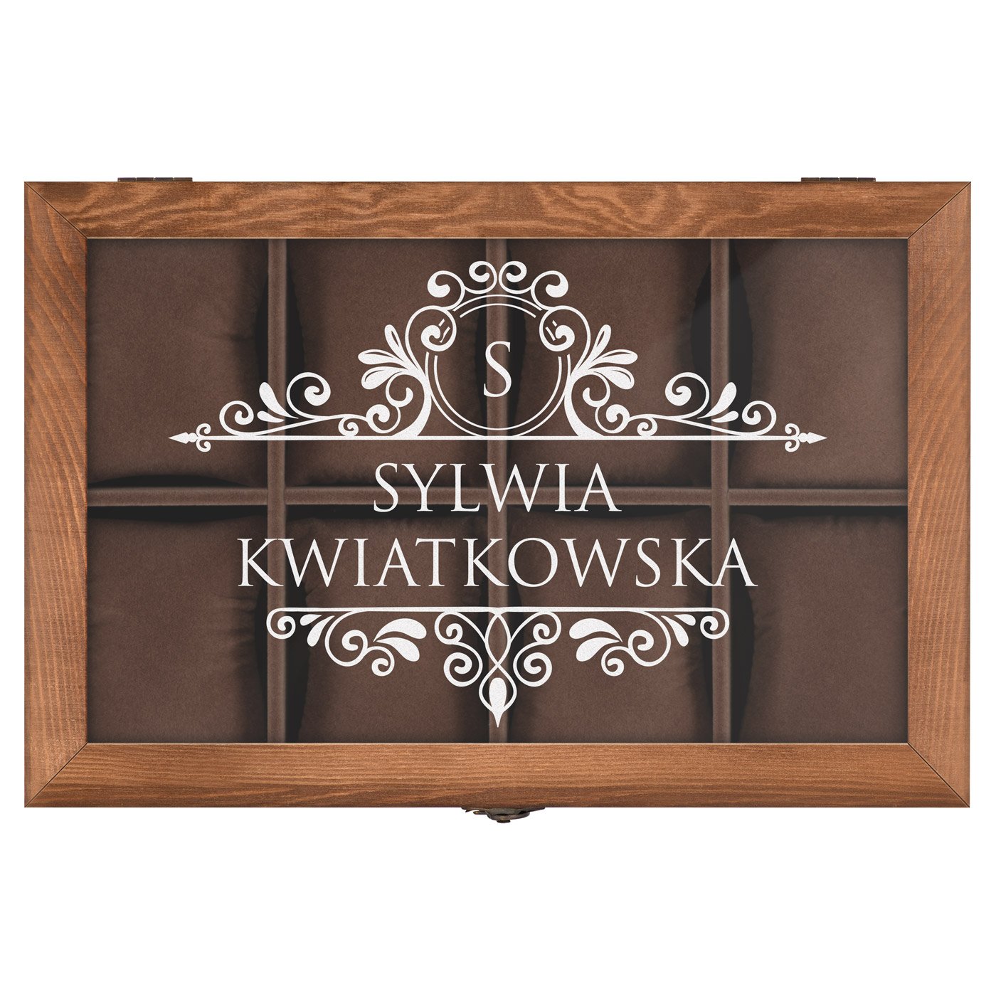 Drewniana szkatułka na biżuterię i zegarki z grawerem dla niej na Dzień Kobiet