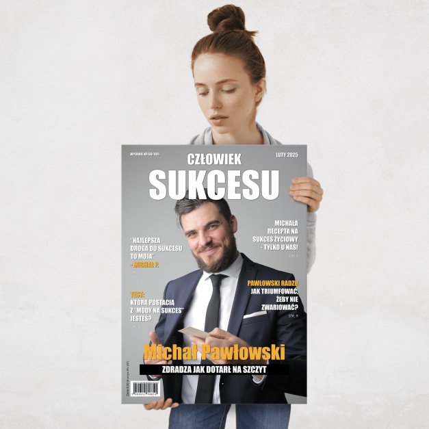 Plakat metalowy personalizowany L ze zdjęciem Człowiek Sukcesu dla niego z okazji awansu w pracy