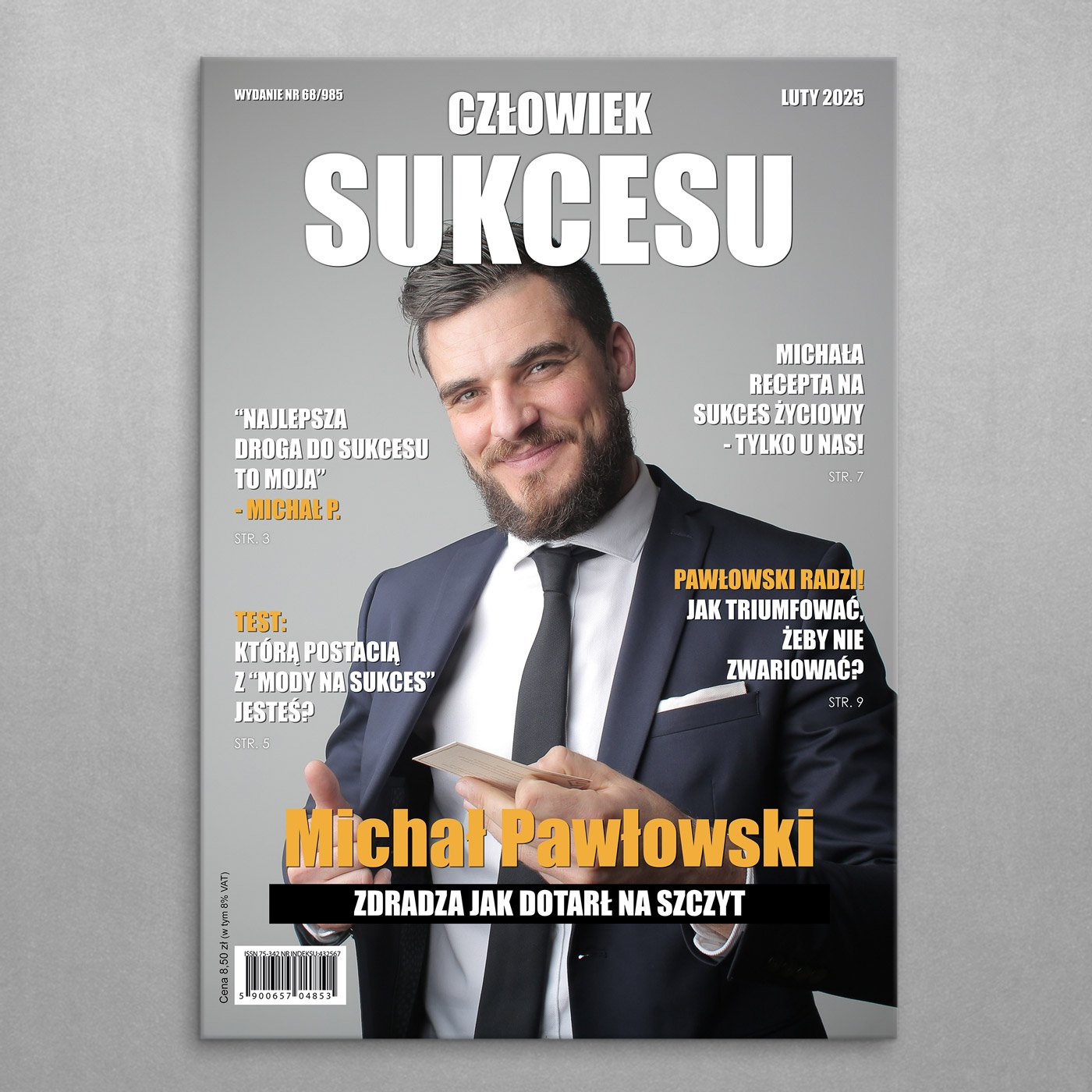 Plakat metalowy personalizowany L ze zdjęciem Człowiek Sukcesu dla niego z okazji awansu w pracy