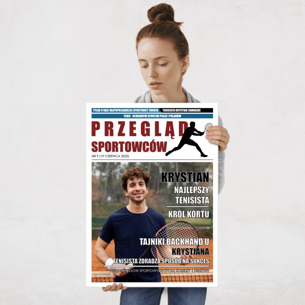 Plakat metalowy personalizowany L ze zdjęciem Przegląd Sportowców dla tenisisty kolegi