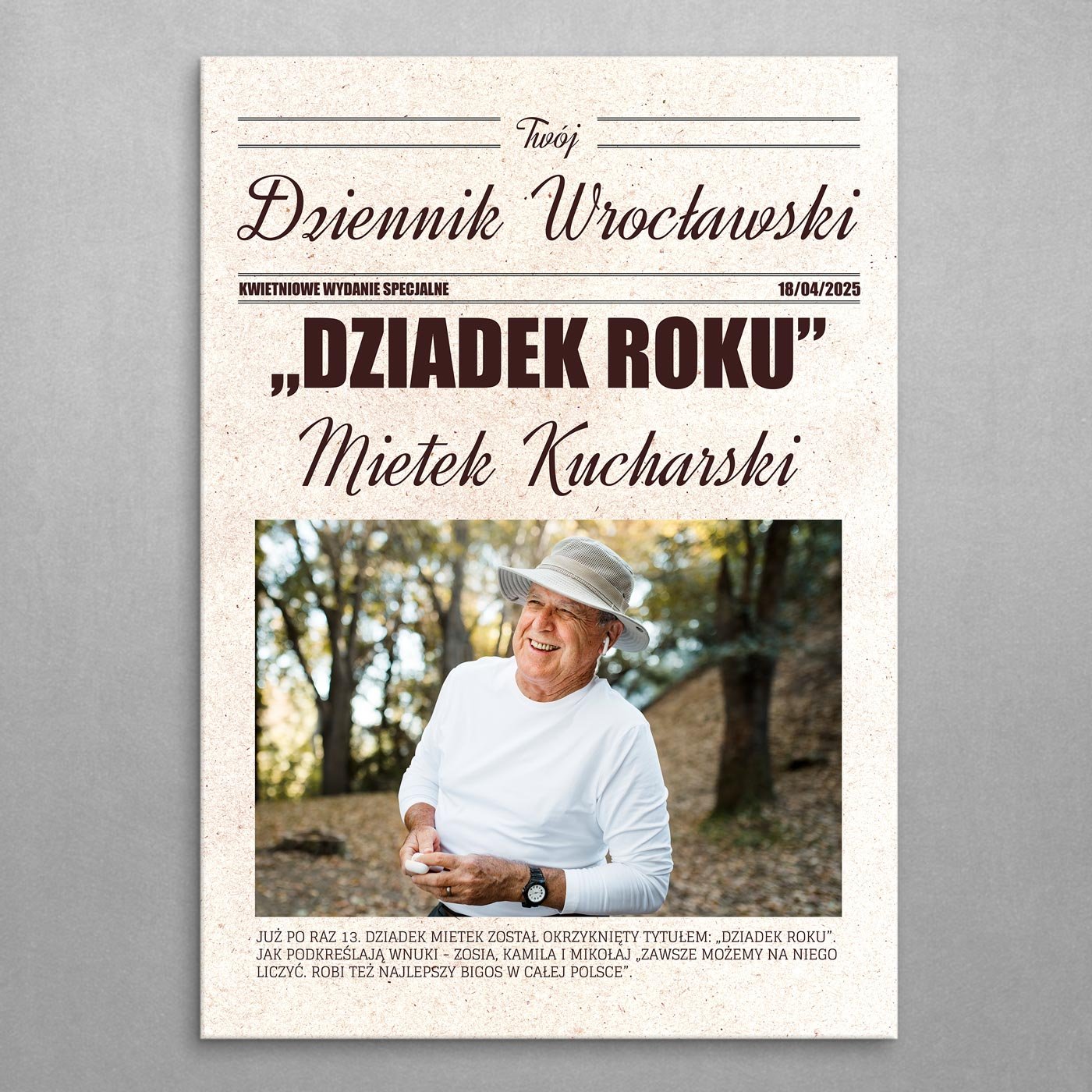 Plakat metalowy personalizowany L ze zdjęciem Twój Dziennik dla dziadka na Dzień Dziadka