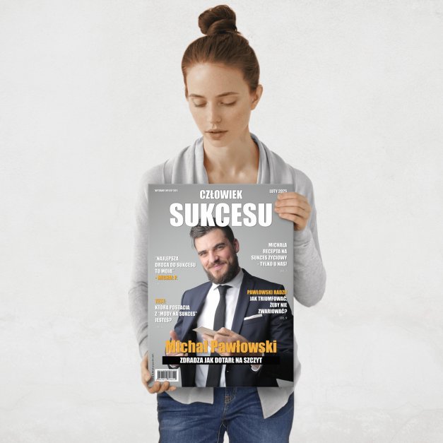 Plakat metalowy personalizowany M ze zdjęciem Człowiek Sukcesu dla niego z okazji awansu w pracy