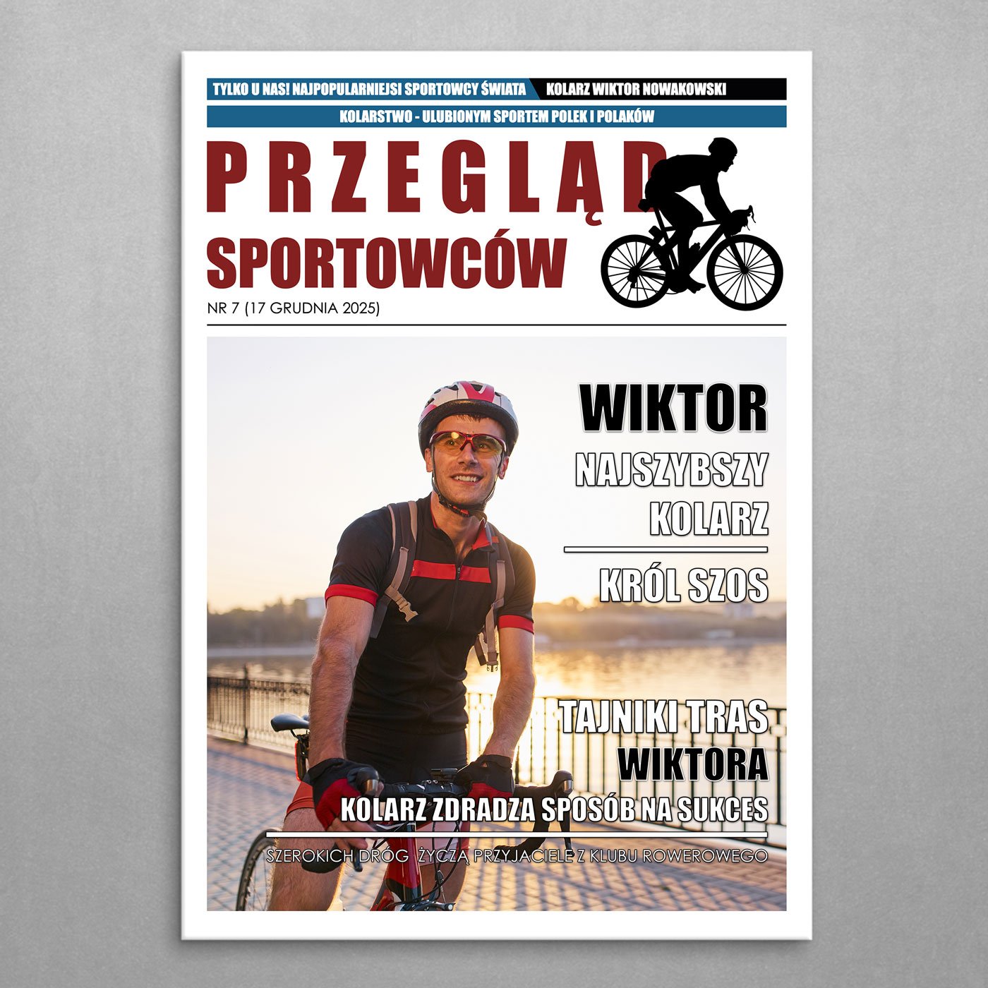 Plakat metalowy personalizowany M ze zdjęciem Przegląd Sportowców dla rowerzysty kolegi przyjaciela