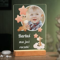 Lampka ramka XL z wydrukiem na szkle akrylowym i podświetleniem LED dla chłopca na roczek