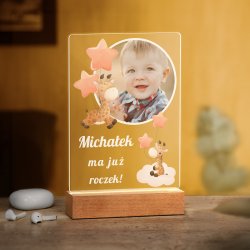 Lampka ramka L z wydrukiem na szkle akrylowym i podświetleniem LED dla chłopca na roczek