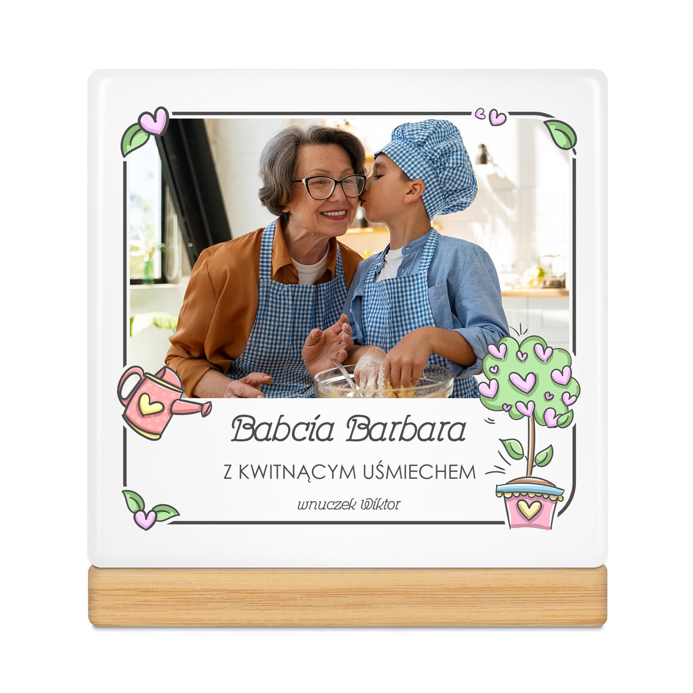Personalizowana doniczka kwadratowa z Twoim zdjęciem dla babci na Dzień Babci