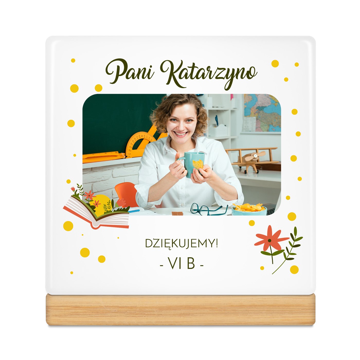 Personalizowana doniczka kwadratowa z Twoim zdjęciem dla nauczycielki wychowawczyni na Dzień Nauczyciela