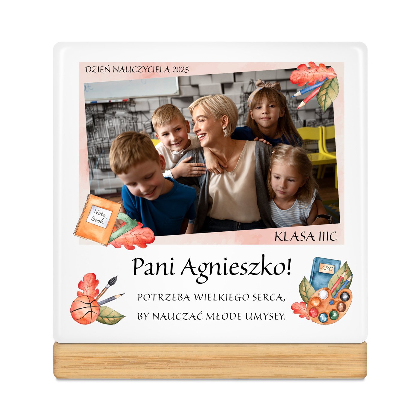 Personalizowana doniczka kwadratowa z Twoim zdjęciem dla wychowawczyni nauczycielki na Dzień Nauczyciela