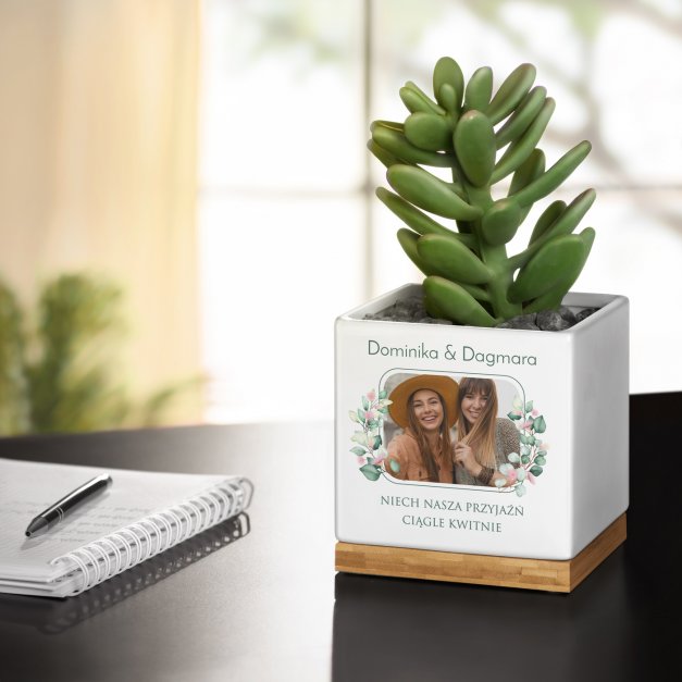 Personalizowana doniczka kwadratowa z Twoim zdjęciem dla przyjaciółki