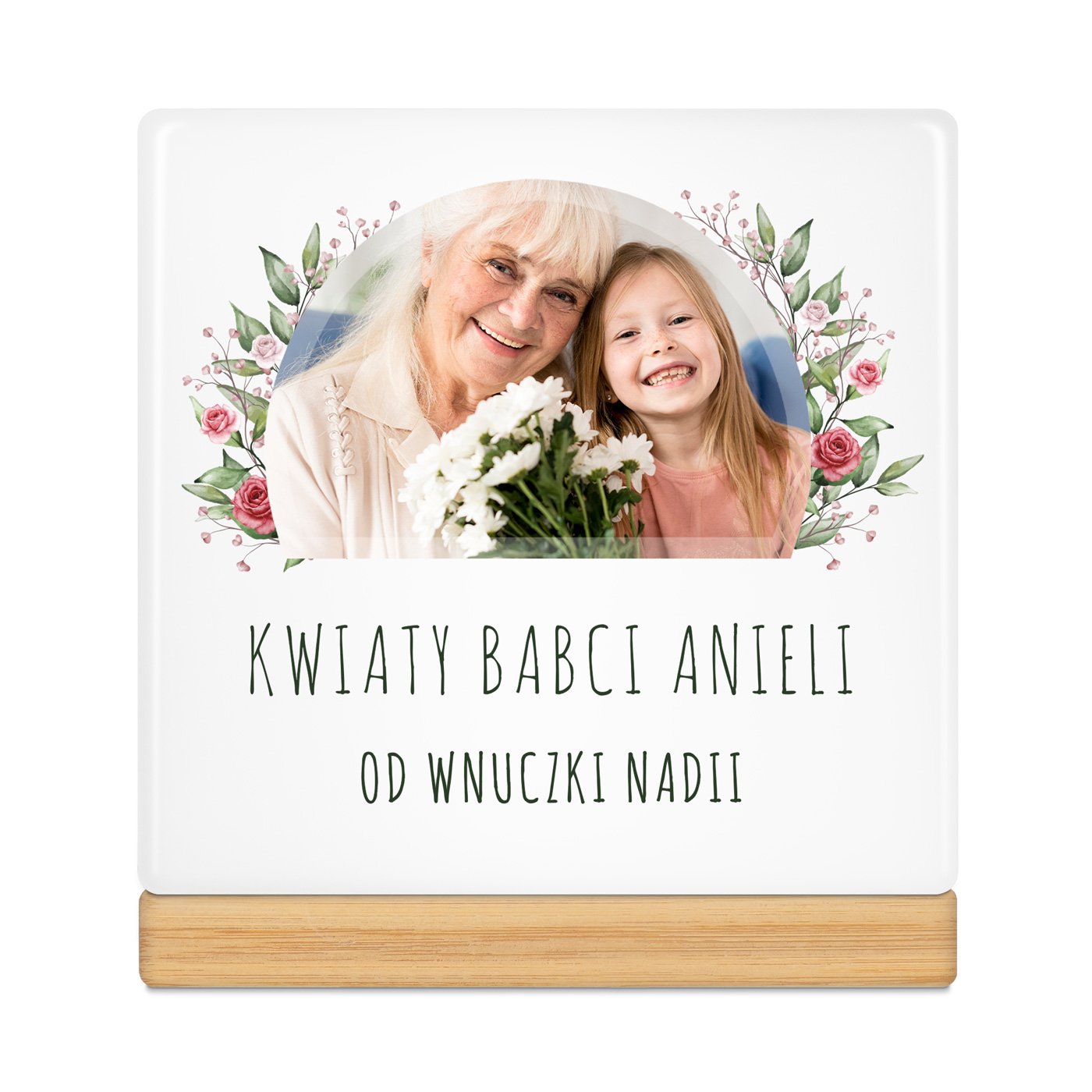 Personalizowana doniczka kwadratowa z Twoim zdjęciem dla babci
