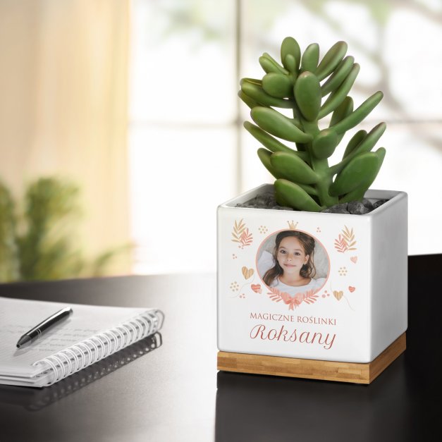Personalizowana doniczka kwadratowa z Twoim zdjęciem dla dziewczynki