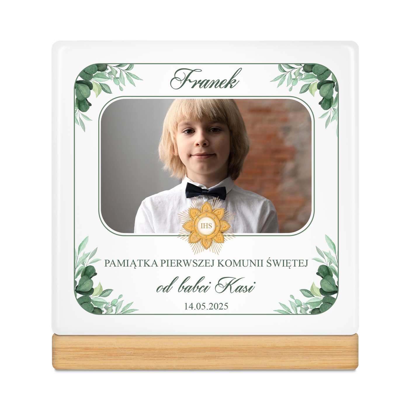 Personalizowana doniczka kwadratowa z Twoim zdjęciem dla chłopca na komunię
