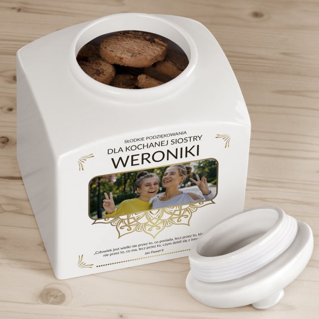 Słoik ceramiczny na ciastka z Twoim zdjęciem dla siostry