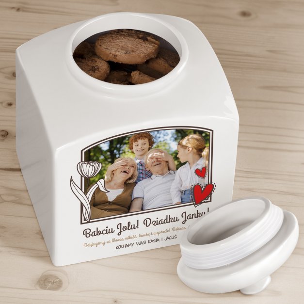 Słoik ceramiczny na ciastka z Twoim zdjęciem dla dziadków na Dzień Babci i Dzień Dziadka