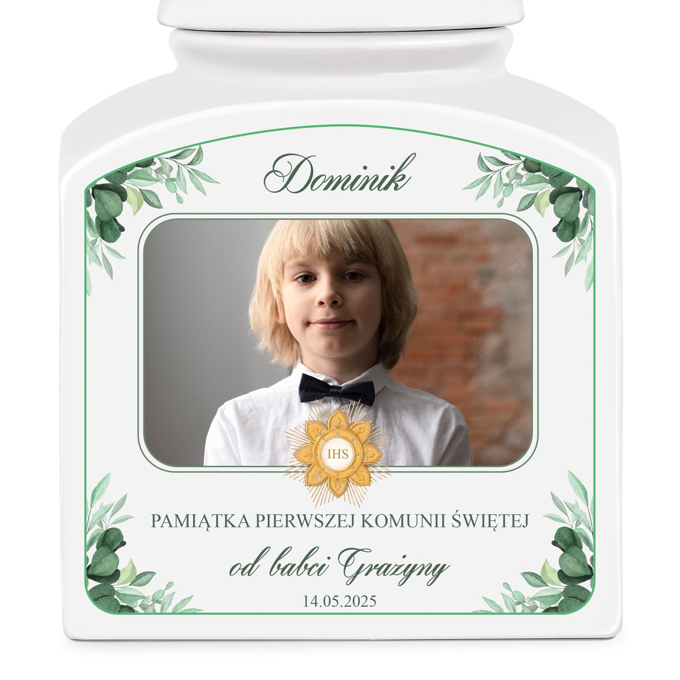 Słoik ceramiczny na ciastka z Twoim zdjęciem dla chłopca na komunię