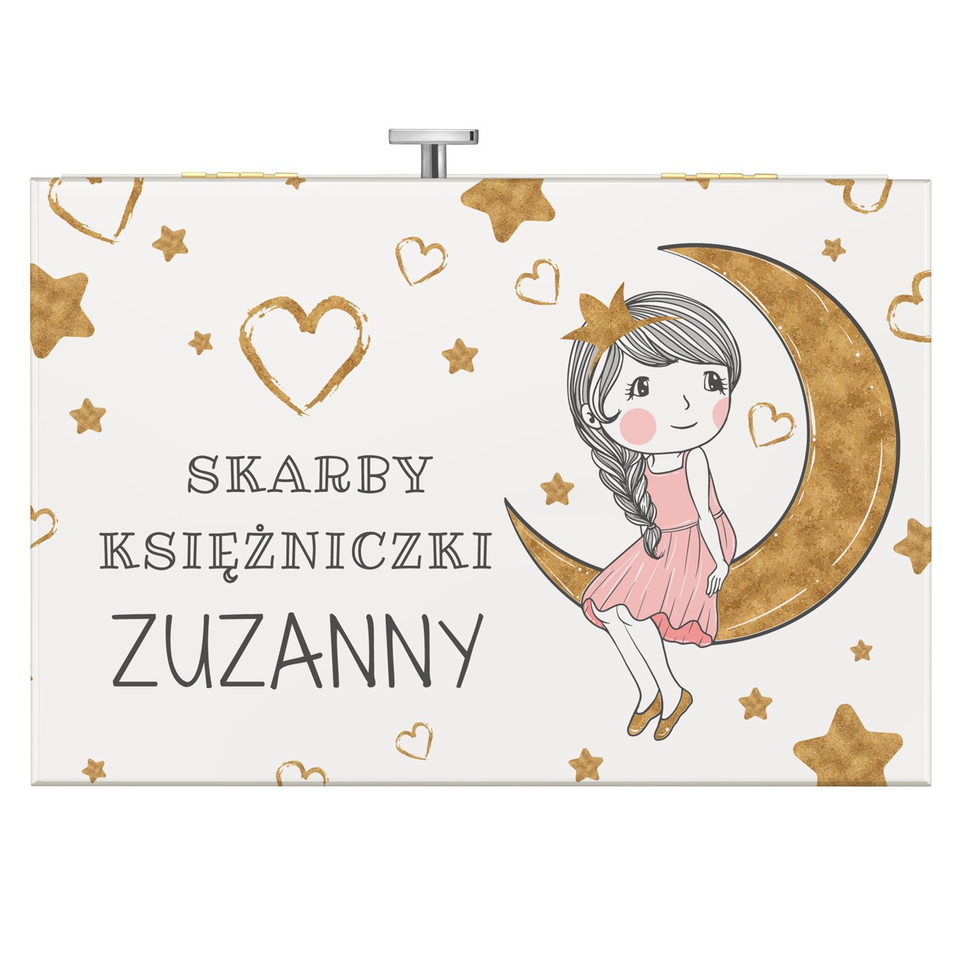 Szkatułka na biżuterię z pozytywką i szufladką z nadrukiem dla dziewczynki na imieniny