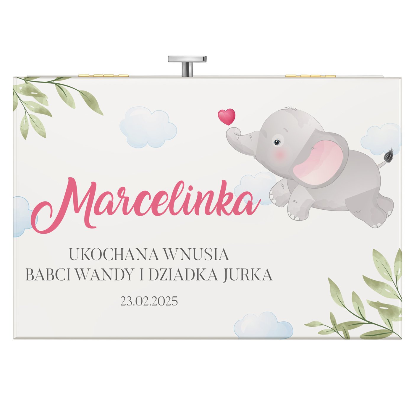 Szkatułka na biżuterię z pozytywką i szufladką z nadrukiem dla dziewczynki na urodziny