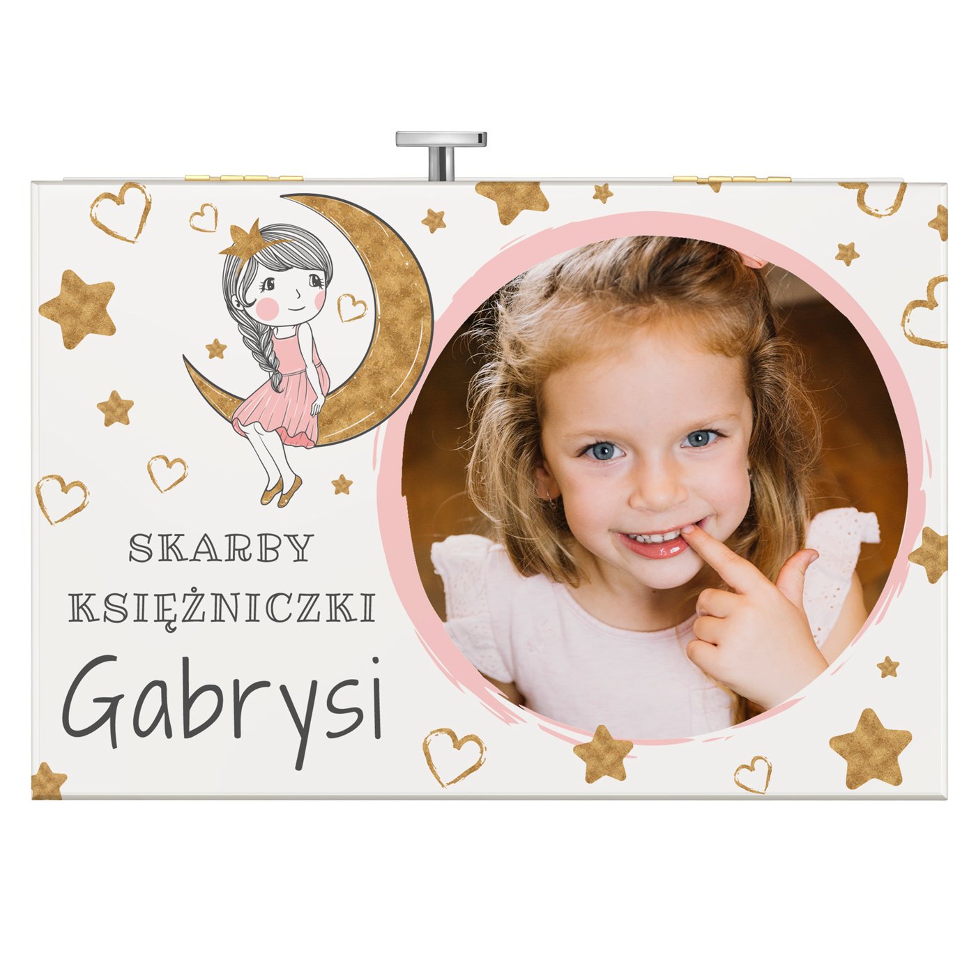 Szkatułka na biżuterię z pozytywką i szufladką ze zdjęciem dla dziewczynki na imieniny