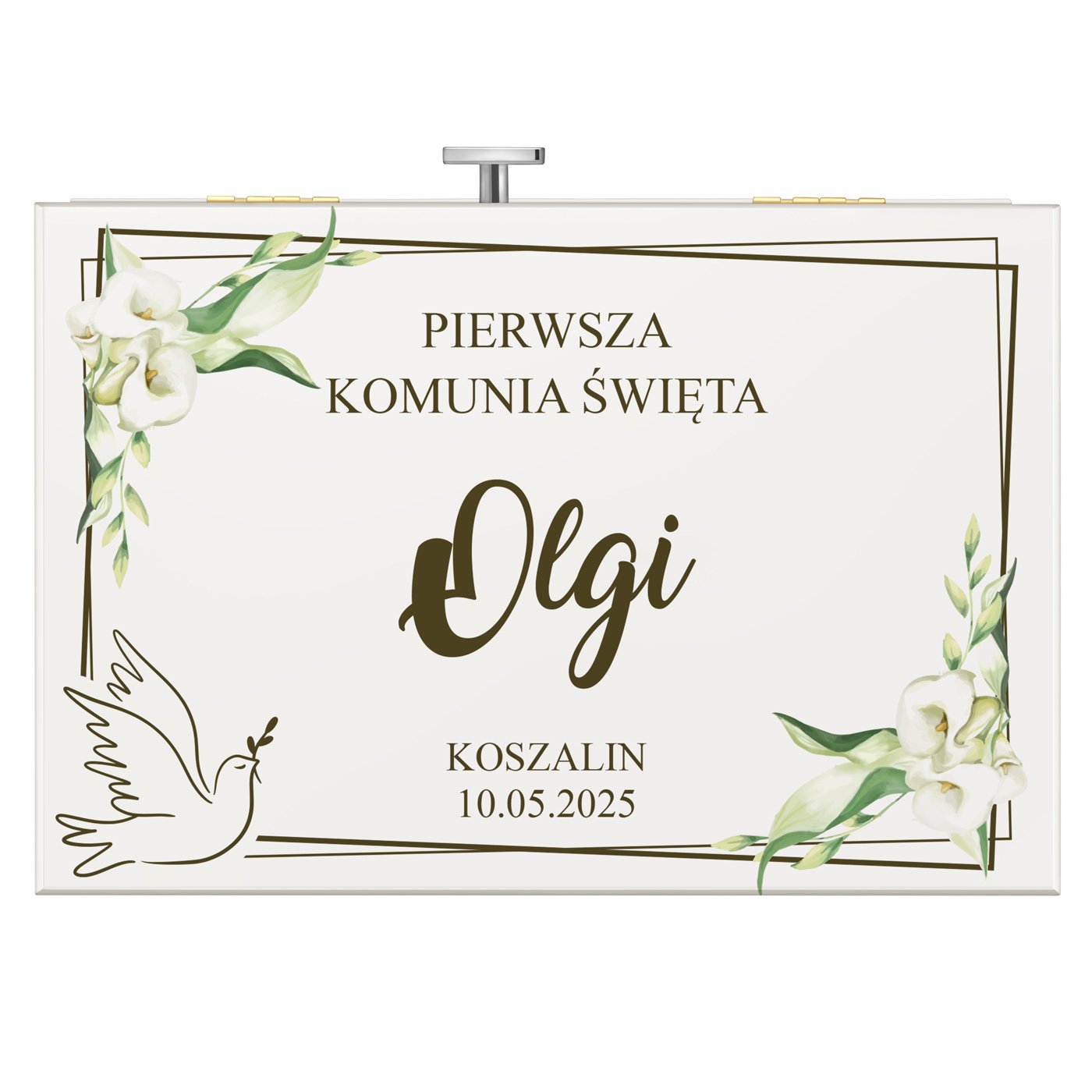 Szkatułka na biżuterię z pozytywką i szufladką z nadrukiem dla dziewczynki na komunię